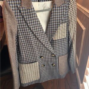 Veronica Beard Blue and Brown Houndstooth Blazer